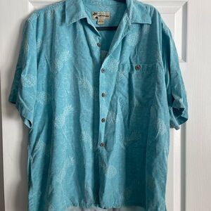 Blue Pineapple Print Men's Shirt 100% silk vintage cafe Havana button down shirt